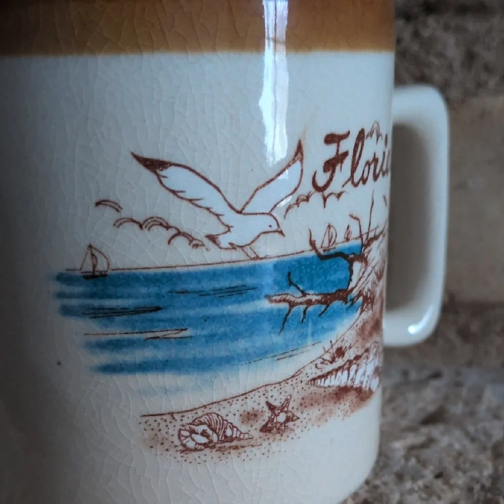 Vintage Seagull, Ocean, Sailboat, & Beach Florida Themed Stoneware Ceramic Mug - Picture 8 of 11